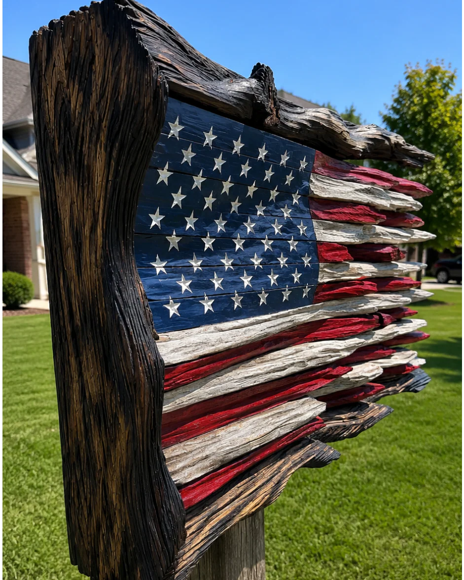 Handcrafted Wooden American Flag